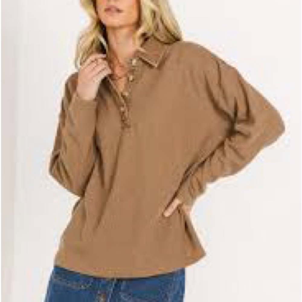 Bohme Camel Brown Collared Long Sleeve Pullover